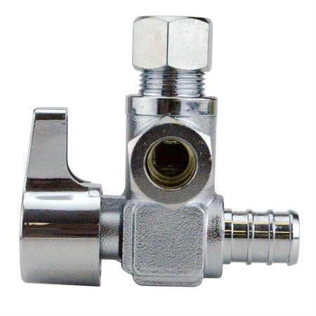 APOLLO PEX 1/2 in. Chrome-Plated Brass PEX Barb x 3/8 in. Compression Dual Outlet Quarter-Turn Angle Stop Valve APXVA123838C